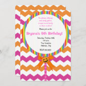 ハロウィーンパンプキンピンクシェブロン棒つきキャンデー招待状 招待状 (正面/裏面)