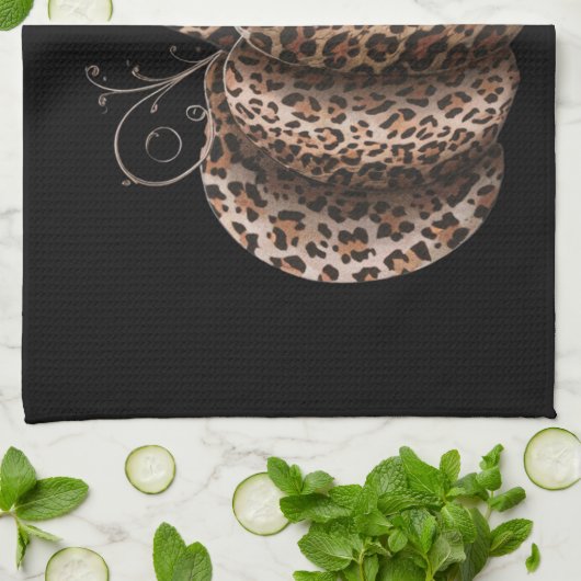 ハロウィーンパンプキンプレイドヒョウ秋感謝祭 キッチンタオル (折り畳み)