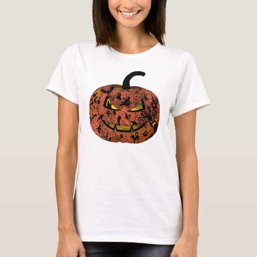 ハロウィーンパンプキンラインアート Tシャツ (正面)