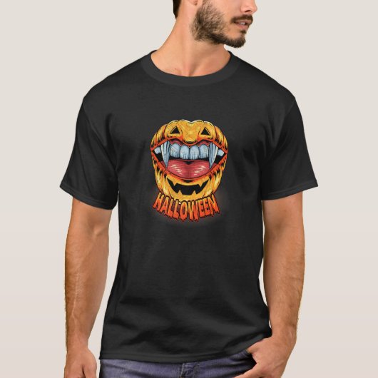 ハロウィーンパンプキンリップ怖い吸血鬼Faで形 Tシャツ (正面)