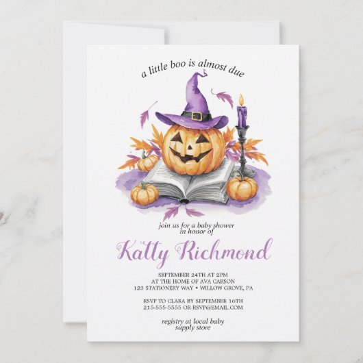 ハロウィーンパンプキンリトルブベビーシャワー 招待状 (正面)