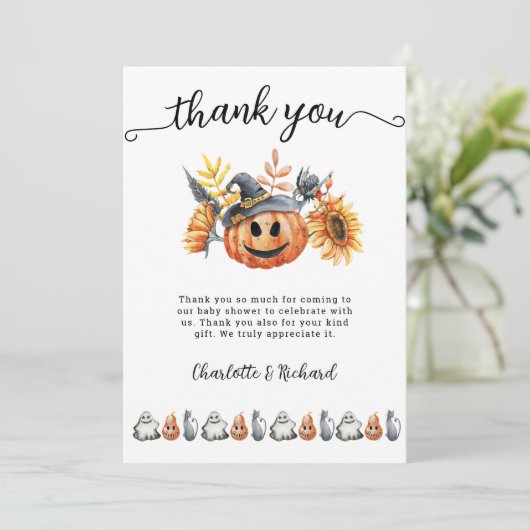 ハロウィーンパンプキンリトルブーベビーサンキューカード 招待状 (スタンド正面)