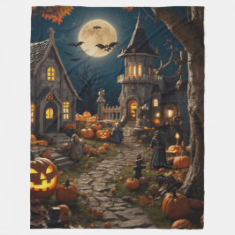 ハロウィーンパンプキンヴィレッジ フリースブランケット
