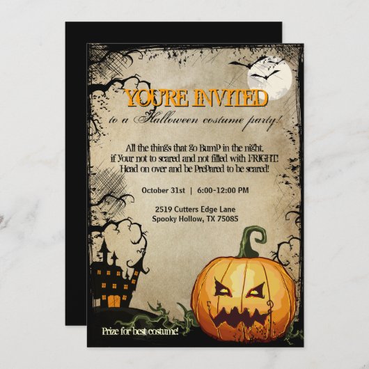 ハロウィーンパンプキン幽霊のよく出るハウスパーティの招待状 招待状 (正面/裏面)