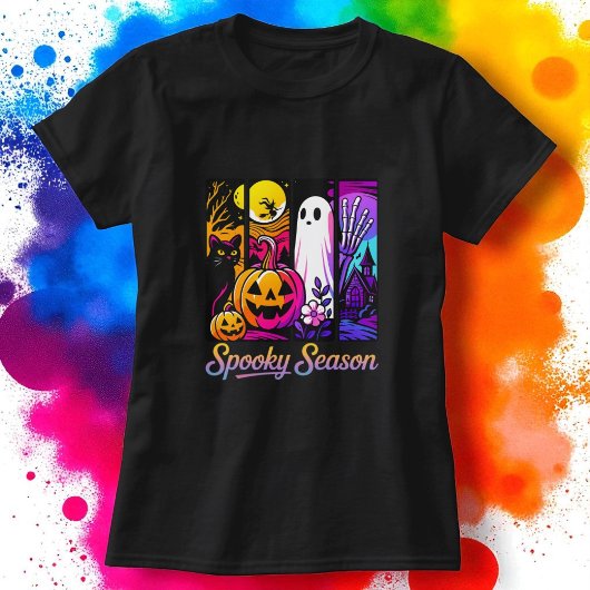 ハロウィーンパンプキン幽霊ポップ・アートのアートレトロブラック Tシャツ