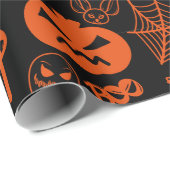 ハロウィーンパンプキン顔ハロウィーンのカボチャのちょうちんブラック ラッピングペーパー (ロールコーナー)