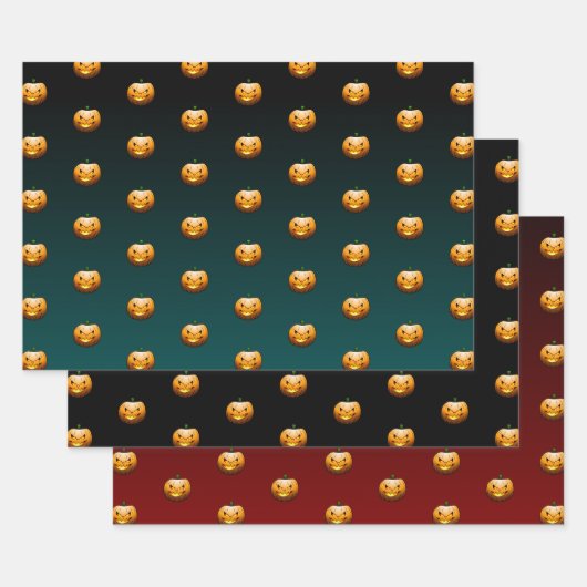 ハロウィーンパンプキン顔 ラッピングペーパーシート (セット)