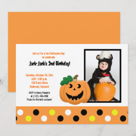 ハロウィーンパンプキン5x7フォト誕生日招待状 招待状