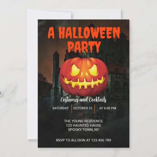 ハロウィーンパンプキ不気味ンスパーティーダーク幽霊のよく出るハウス 招待状 (正面)