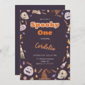 ハロウィーンパンプキ不気味ンワン誕生日招待状 招待状 (正面/裏面)