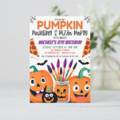 ハロウィーンパンプキ絵画ンとピザのパーティーインビタ 招待状 (スタンド正面)