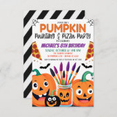 ハロウィーンパンプキ絵画ンとピザのパーティーインビタ 招待状 (正面/裏面)