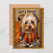 ハロウィーンパーティーのヨークシャーテリア インビテーションポストカード (正面/裏面)