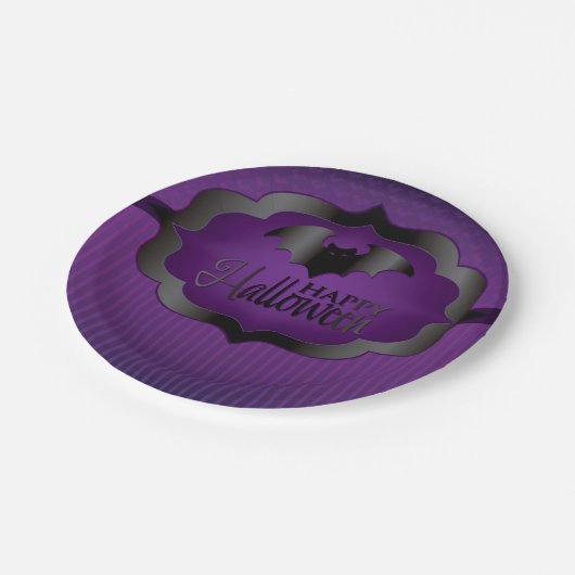 ハロウィーンパープルこうもり ペーパープレート (アングル)