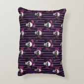 ハロウィーンパープルとブラックフローラストライプのスカル アクセントクッション (裏面(縦))