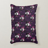 ハロウィーンパープルとブラックフローラストライプのスカル アクセントクッション (正面(垂直))
