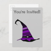 ハロウィーンパープルウィッチハット インビテーションポストカード (正面/裏面)