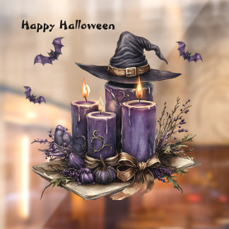 ハロウィーンパープルキャンドルこうもり不気味怖 ウィンドウサイン