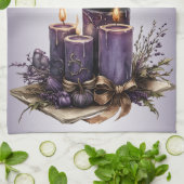 ハロウィーンパープルキャンドルこうもり不気味怖 キッチンタオル (折り畳み)