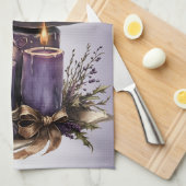 ハロウィーンパープルキャンドルこうもり不気味怖 キッチンタオル (四つ折り)