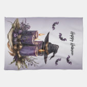 ハロウィーンパープルキャンドルこうもり不気味怖 キッチンタオル (横)