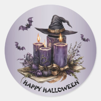 ハロウィーンパープルキャンドルこうもり不気味怖 ラウンドシール
