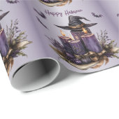 ハロウィーンパープルキャンドルこうもり不気味怖 ラッピングペーパー (ロールコーナー)