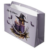 ハロウィーンパープルキャンドルこうもり不気味怖 ラージペーパーバッグ (裏面アングル)