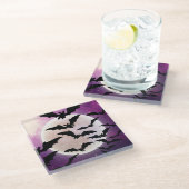 ハロウィーンパープルスカイフルムーンブラックこうもり ガラスコースター (アングル)