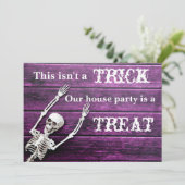 ハロウィーンパープルスケルトンカスタムハウスパーティー 招待状 (スタンド正面)