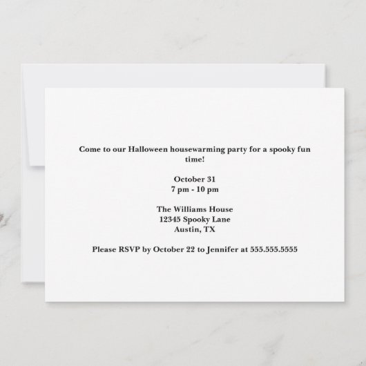 ハロウィーンパープルスケルトンカスタムハウスパーティー 招待状 (裏面)