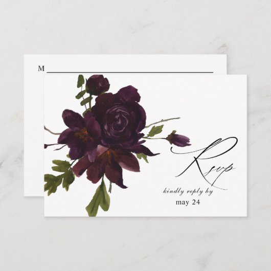 ハロウィーンパープルフローラと食事RSVPカード 出欠カード (正面/裏面)