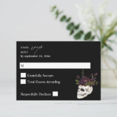 ハロウィーンパープルフローラ&スカルノミールRSVPブラック 出欠カード (スタンド正面)