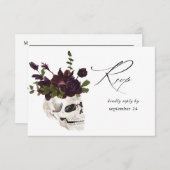 ハロウィーンパープルフローラ&スカルw食事RSVPカード 出欠カード (正面/裏面)