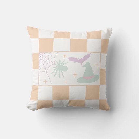 ハロウィーンパープル不気味シーズンチェッカーボード クッション (正面)