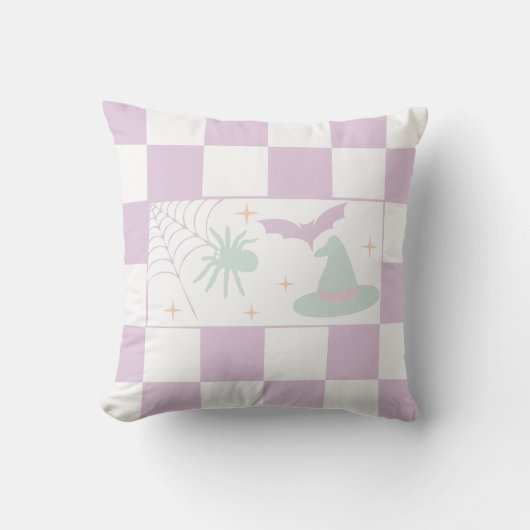 ハロウィーンパープル不気味シーズンチェッカーボード クッション (正面)