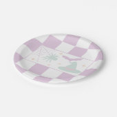 ハロウィーンパープル不気味シーズンチェッカーボード ペーパープレート (アングル)