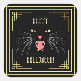 ハロウィーンヒッシング猫ブラックステッエレガントカー スクエアシール