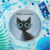 ハロウィーンビッグアイズブラックブルーイマジックネコ ペーパープレート (パーティー)