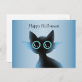 ハロウィーンビッグアイズブラックブルーイマジックネコ ポストカード (正面/裏面)
