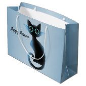 ハロウィーンビッグアイズブラックブルーイマジックネコ ラージペーパーバッグ (裏面アングル)