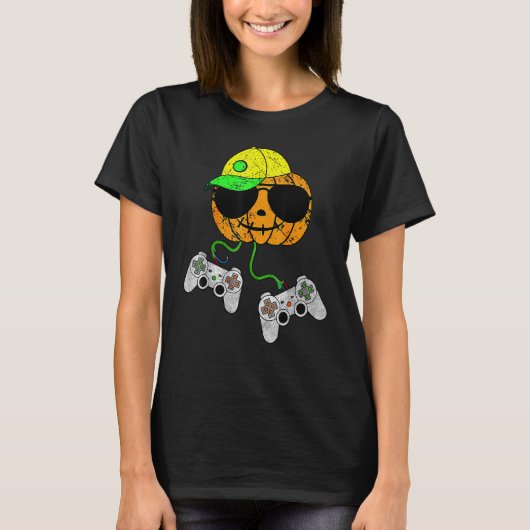 ハロウィーンビデオゲームのコントローラーPumpkinゲーマーCos Tシャツ (正面)