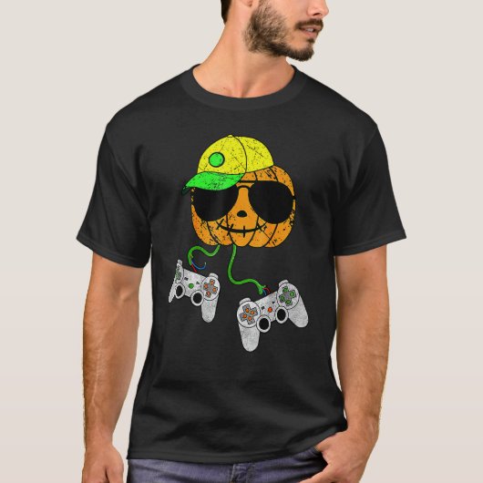 ハロウィーンビデオゲームのコントローラーPumpkinゲーマーCos Tシャツ (正面)