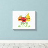 ハロウィーンビーガンハッピーハローウィンパンプキンベジタリアン キャンバスプリント (インサイチュ (ウッドフロア))