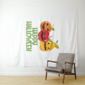 ハロウィーンビーガンハッピーハローウィンパンプキンベジタリアン タペストリー (インサイチュ(横))