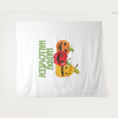 ハロウィーンビーガンハッピーハローウィンパンプキンベジタリアン タペストリー (正面(横))