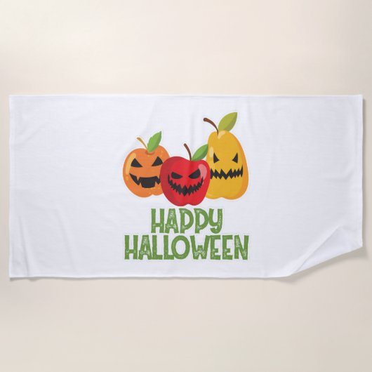 ハロウィーンビーガンハッピーハローウィンパンプキンベジタリアン ビーチタオル (正面)
