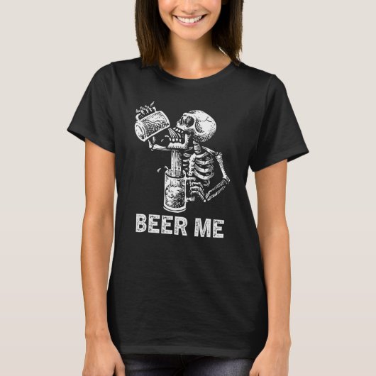 ハロウィーンビール私スケルトン怖不気味い飲みM Tシャツ (正面)