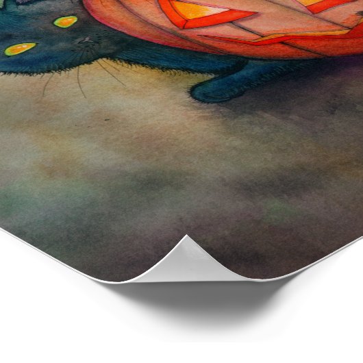 ハロウィーンピクシー妖精と黒猫ファンタジーアート ポスター (角)