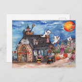 ハロウィーンピッグトリックまたはトリート、幽霊の水色 ポストカード (正面/裏面)